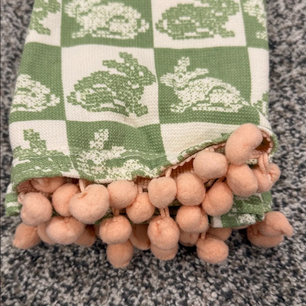 NWT Charming Threshold 2-Pack Green Cream and Pink Pom Easter Bunny Hand Towels